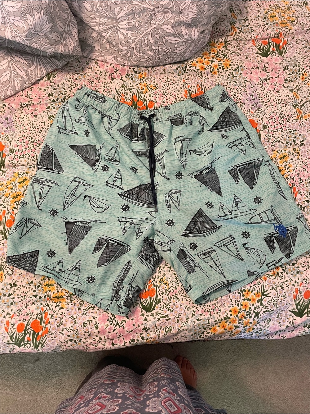 U.S. Polo Assn. Mint Green Nautical Swim Trunks
